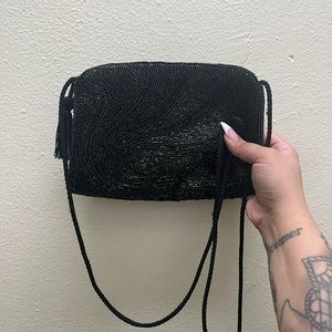Vintage Black Hand Beaded Evening Purse